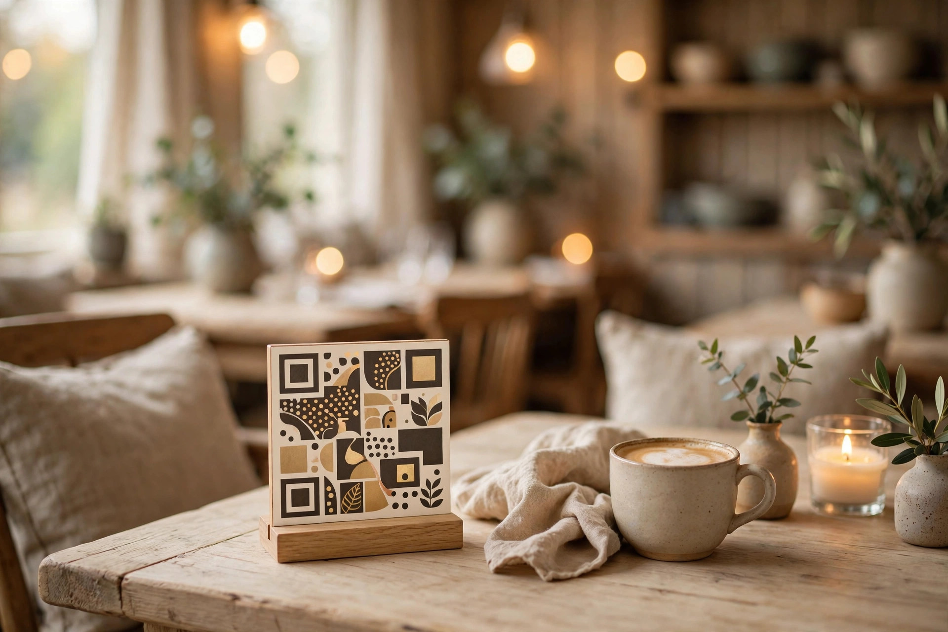 QR-kod på ett restaurangbord