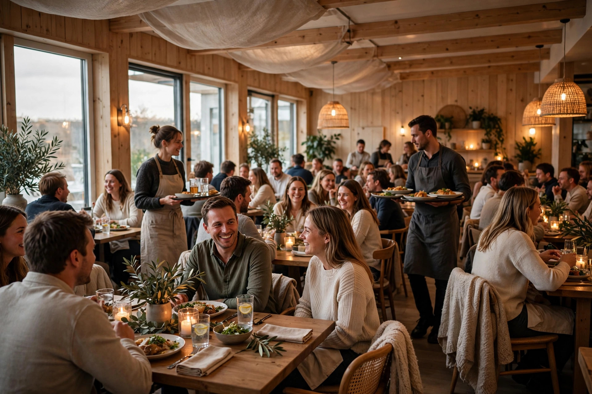 Hand håller en mobil vars skärm visar en restaurangmeny